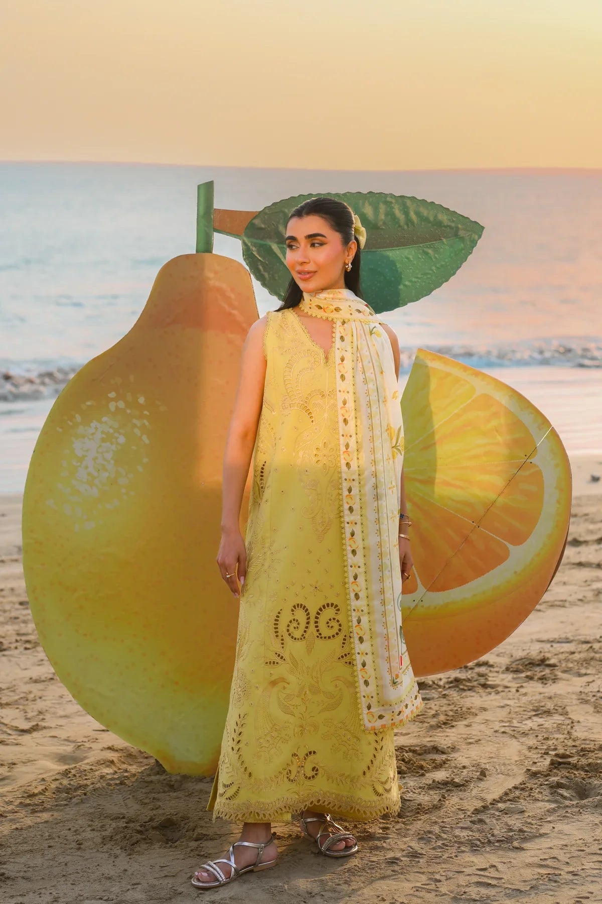 PASTEL LIME YELLOW LUXURY EMBROIDERED LUXURY LAWN SET (NEL-26607) LUXURY LAWN X EID 2026