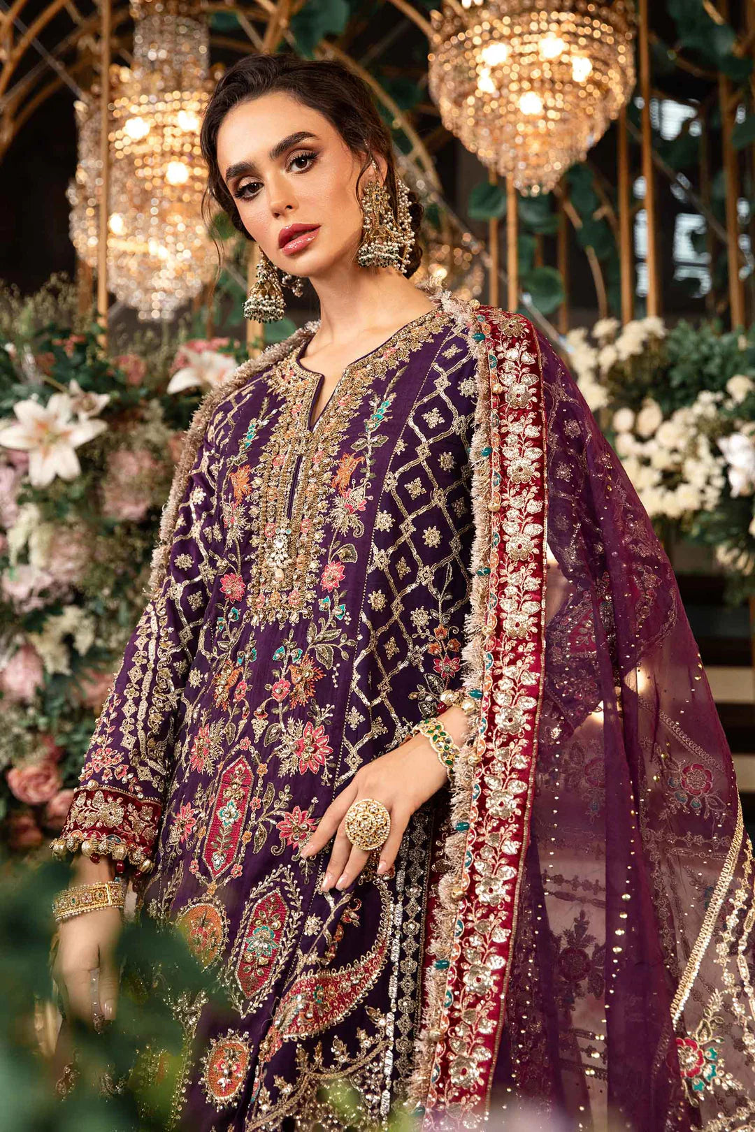 Embroidered Raw Silk Suit | BD-2903