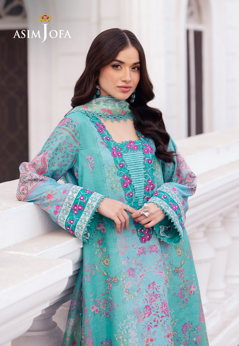 AJRS-04 PRINTED EMBROIDERED RAW SILK 3 PCS