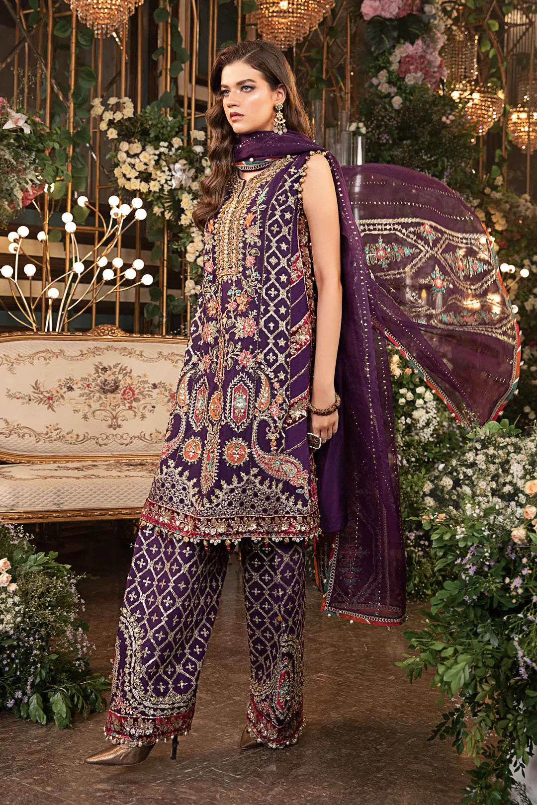 Embroidered Raw Silk Suit | BD-2903
