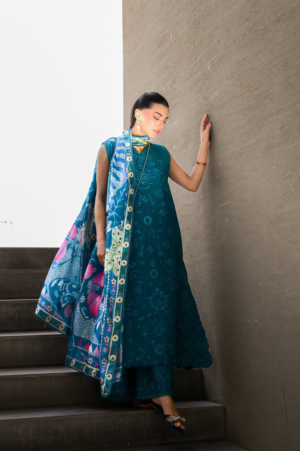 DEEP TURQUOISE LUXURY EMBROIDERED LAWN (NEL-26609) LUXURY LAWN X EID 2026