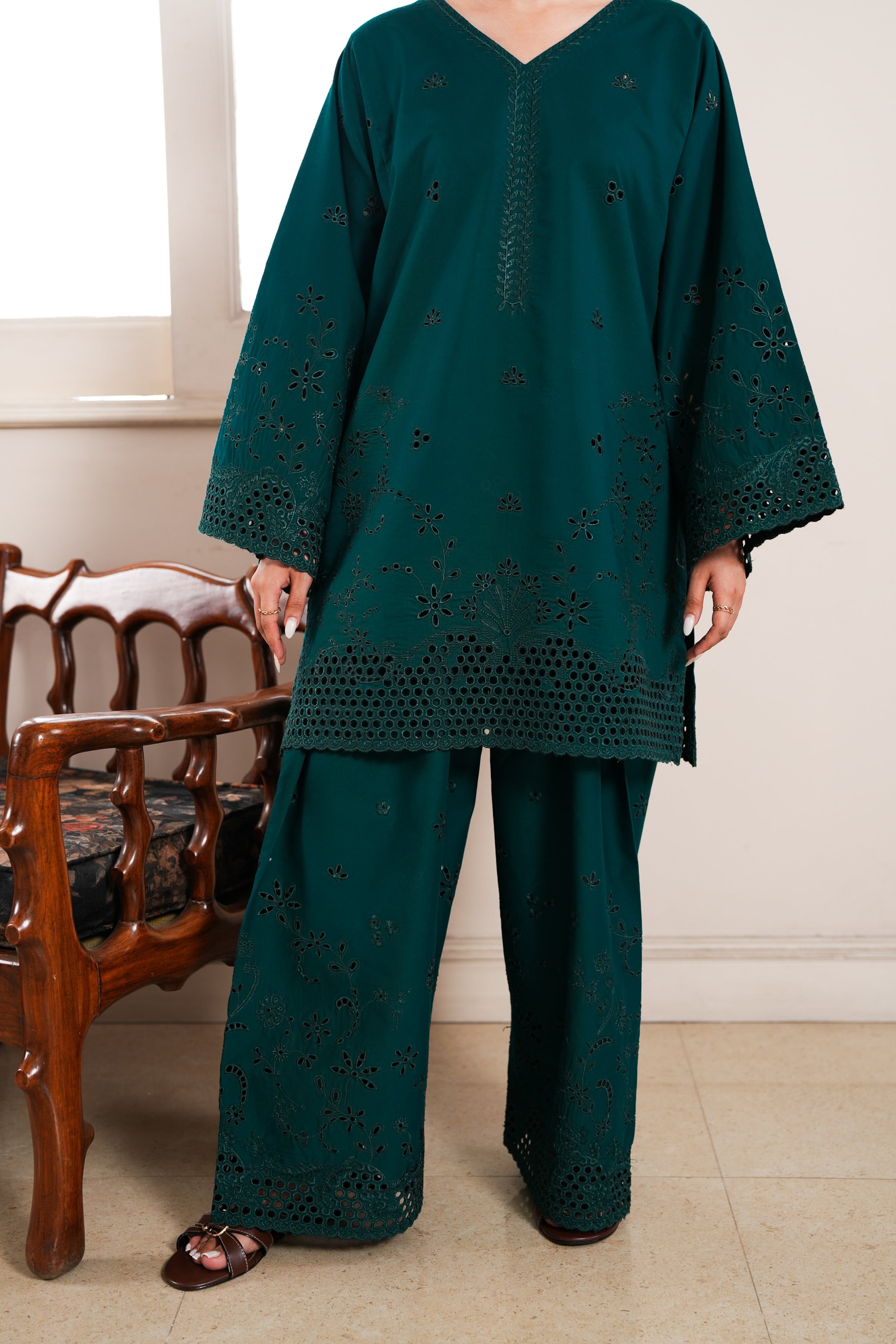 EMERALD CO-ORD LUXURY EMBROIDERED 2PCS SET (NPA2-26304)-READY TO WEAR STAYCATION 2026