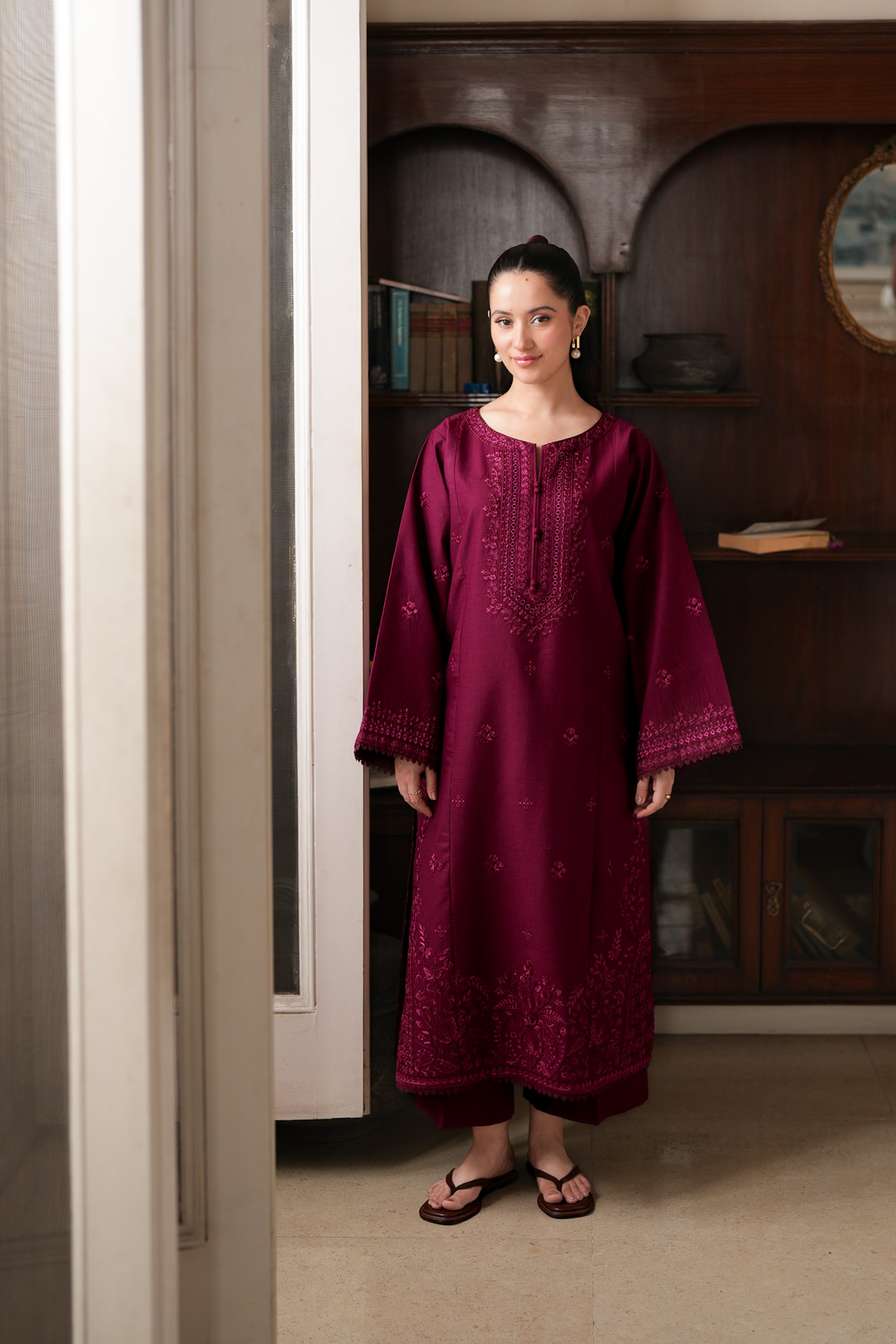 BURGUNDY LUXURY EMBROIDERED LAWN 2PCS SET (NPA2-26301) - READY TO WEAR STAYCATION 2026