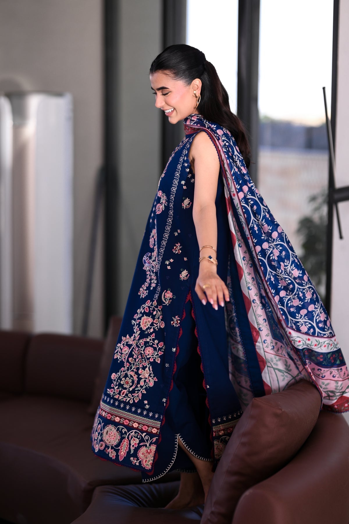 MIDNIGHT SAPPHIRE LUXURY EMBROIDERED LAWN SET(NEL-26605) LUXURY LAWN X EID 2026