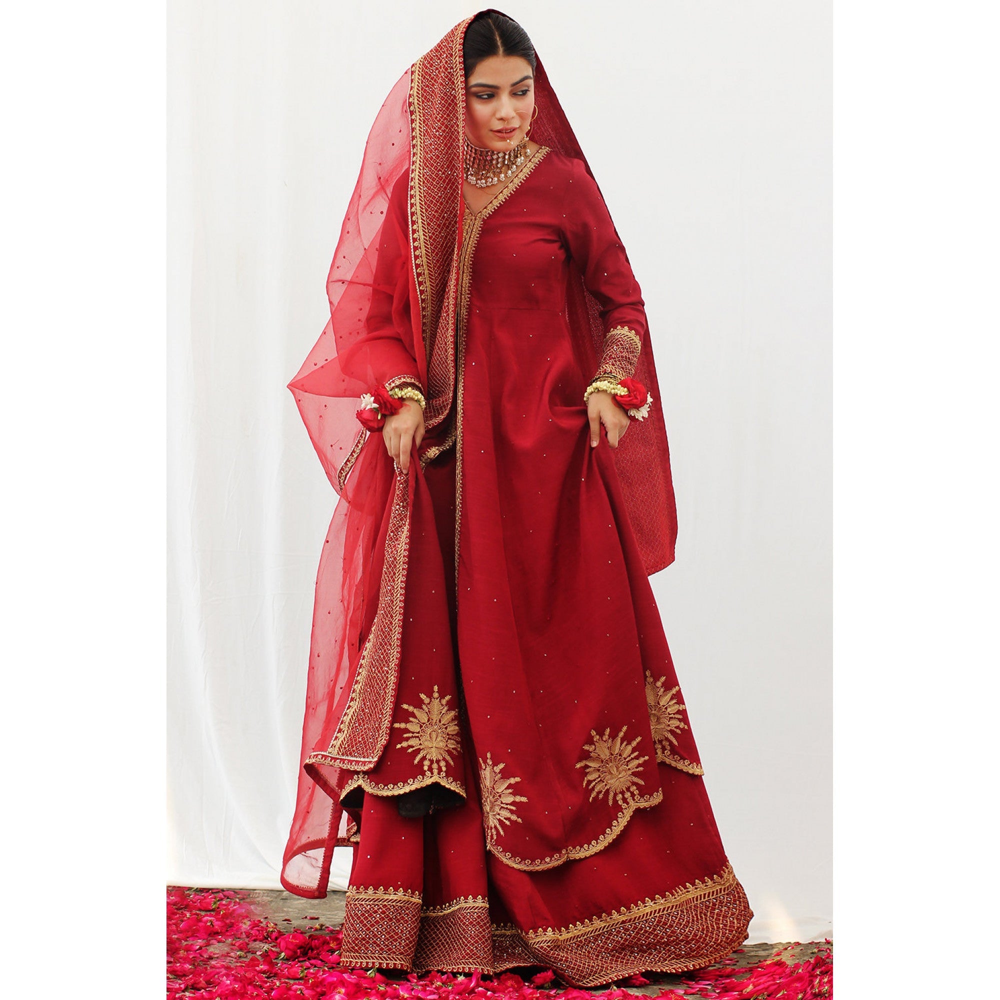 RED OPEN CUT ANARKALI OUTFIT
 | DYOT