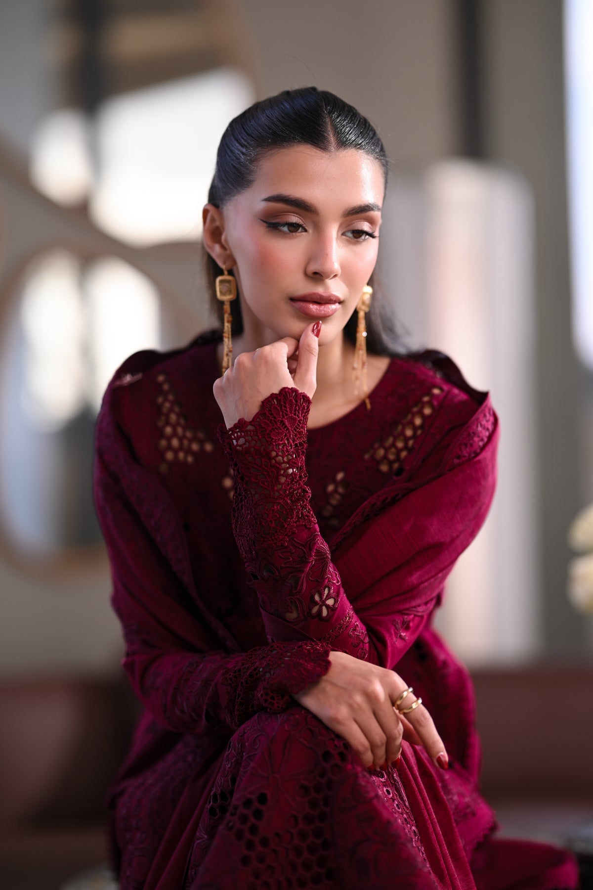 DEEP MAROON LUXURY EMBROIDERED LAWN (NEL-26601) LUXURY LAWN X EID 2026