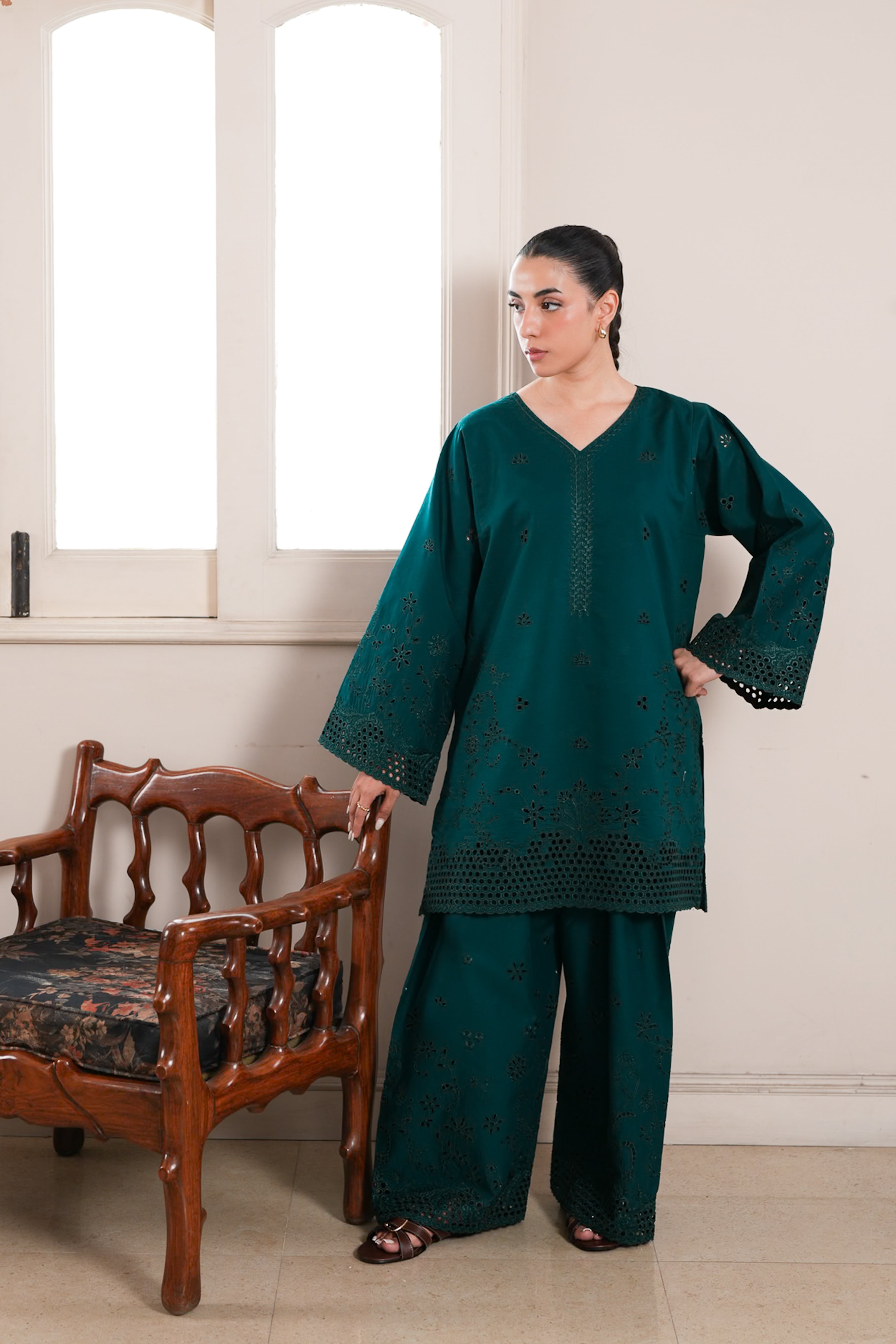 EMERALD CO-ORD LUXURY EMBROIDERED 2PCS SET (NPA2-26304)-READY TO WEAR STAYCATION 2026