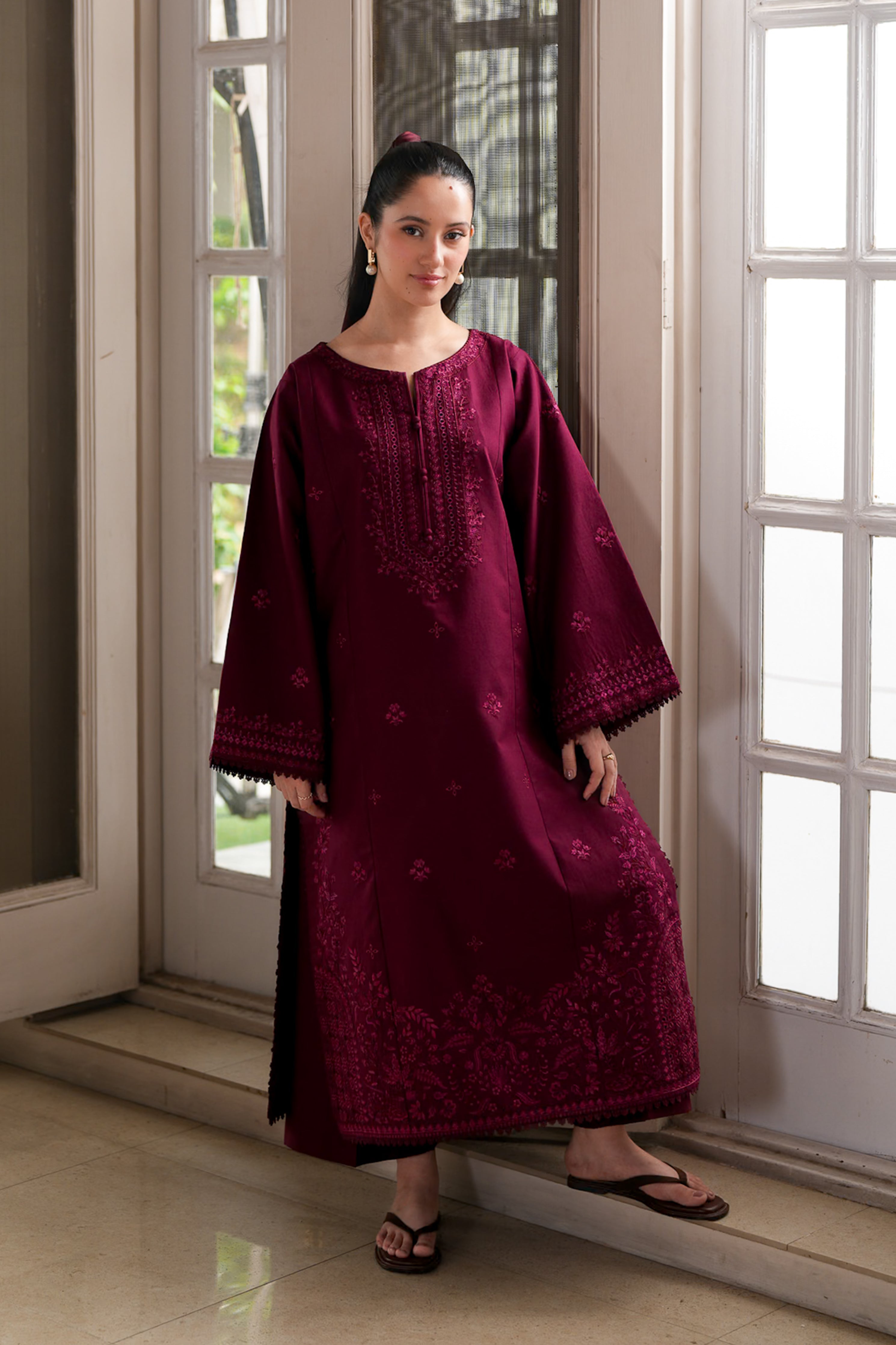 BURGUNDY LUXURY EMBROIDERED LAWN 2PCS SET (NPA2-26301) - READY TO WEAR STAYCATION 2026