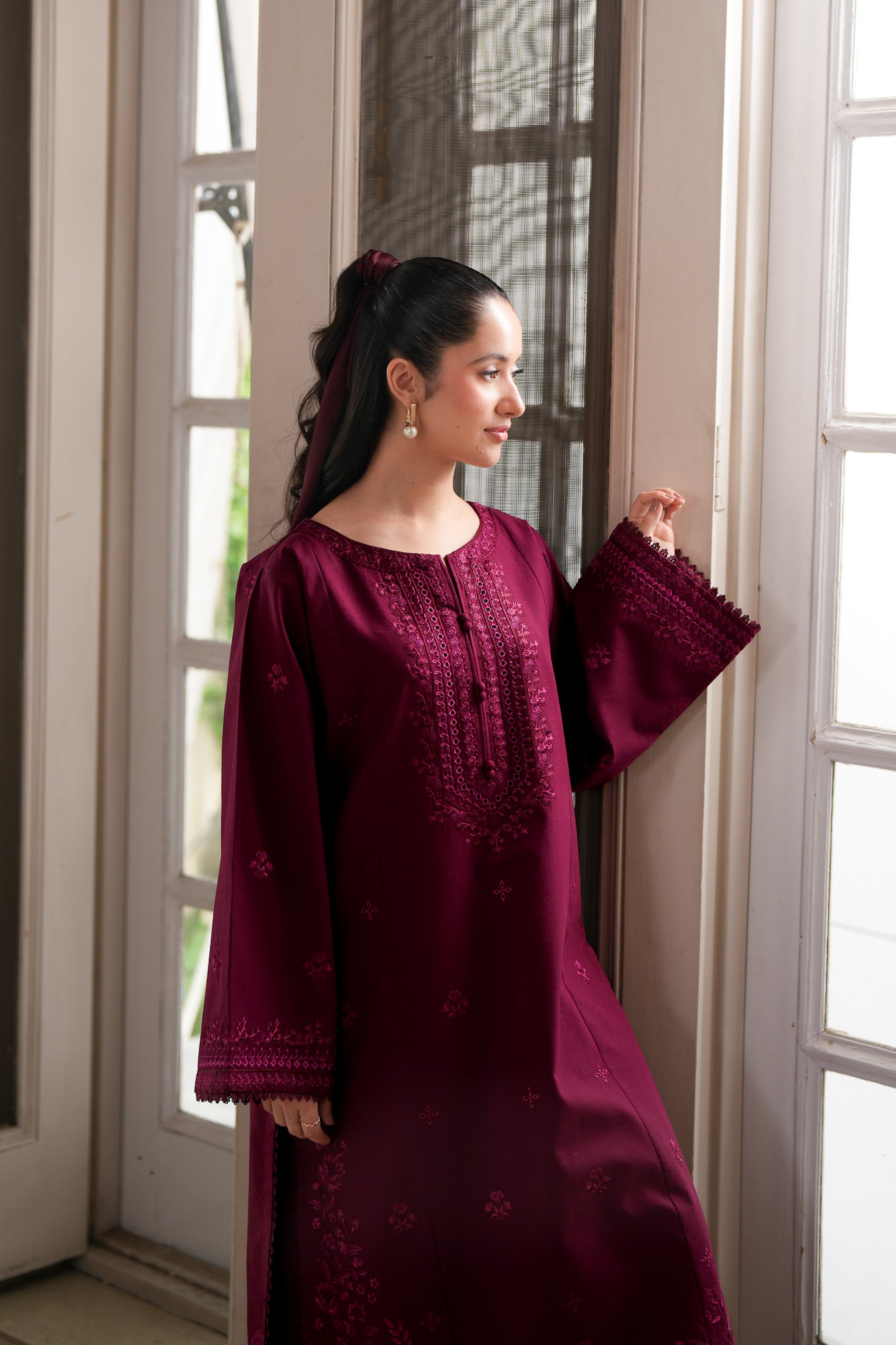 BURGUNDY LUXURY EMBROIDERED LAWN 2PCS SET (NPA2-26301) - READY TO WEAR STAYCATION 2026