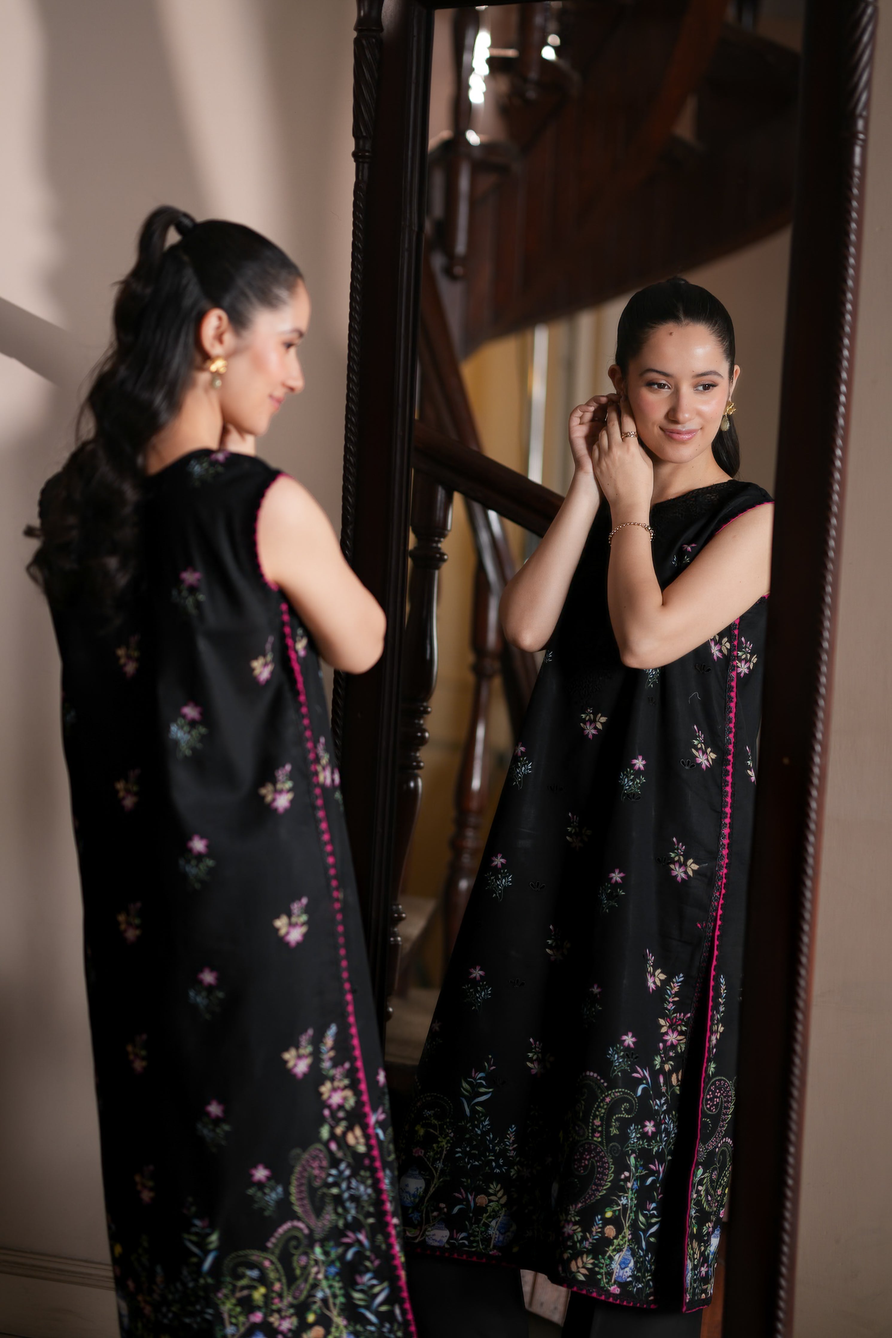 BLACK CO-ORD LUXURY PRINTED EMBROIDERED LAWN 2PCS SET(NPA2-26303)  - READY TO WEAR STAYCATION 2026