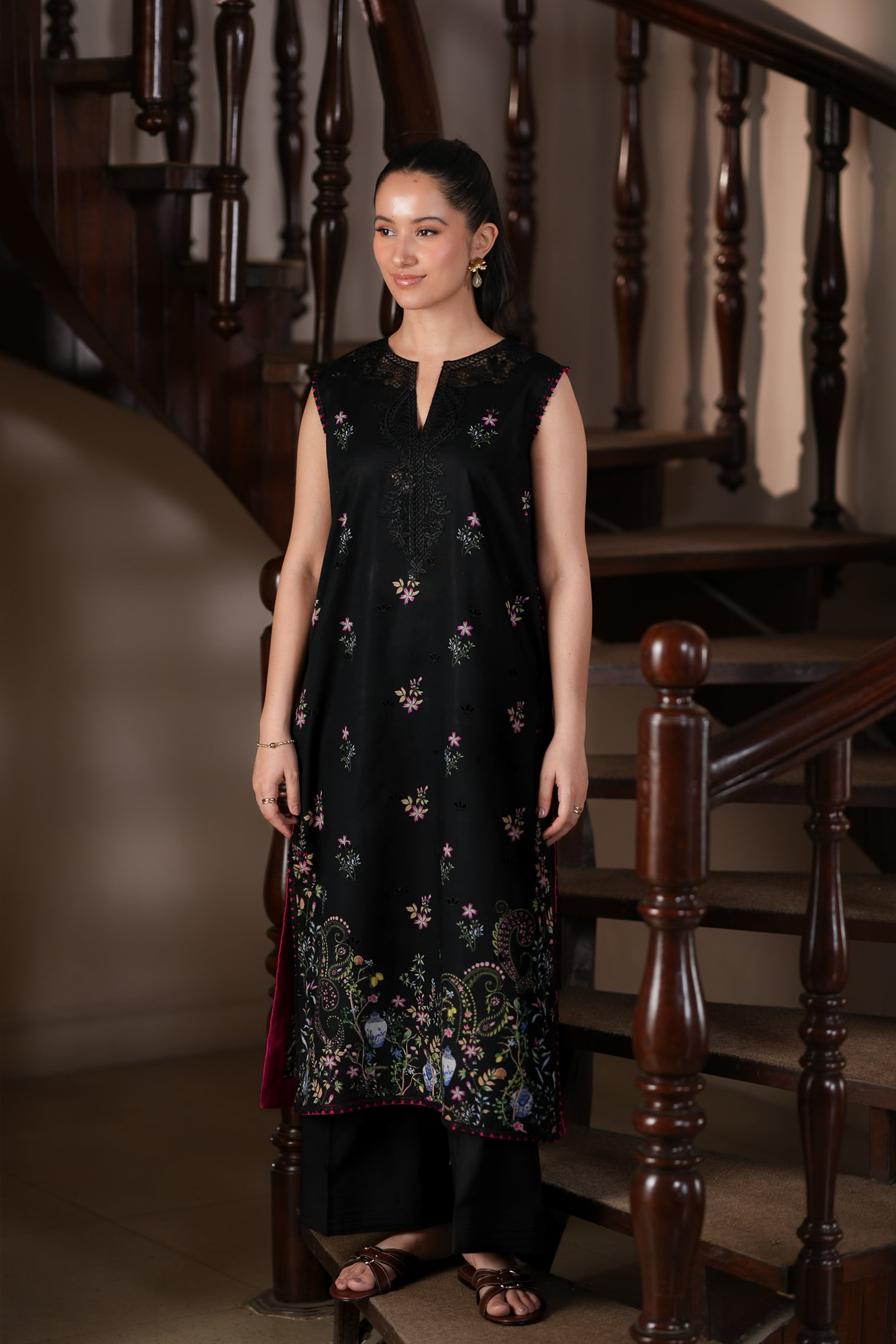 BLACK CO-ORD LUXURY PRINTED EMBROIDERED LAWN 2PCS SET(NPA2-26303)  - READY TO WEAR STAYCATION 2026